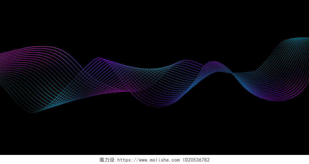 彩色线条曲线波浪线动感渐变黑色背景科技线条背景